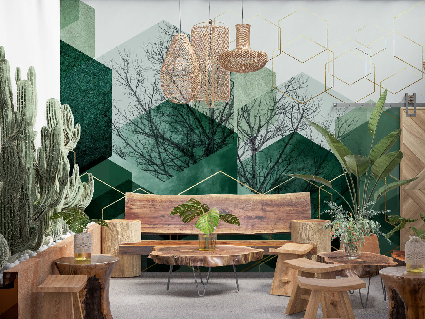 Verdant Hexascape Wall Mural