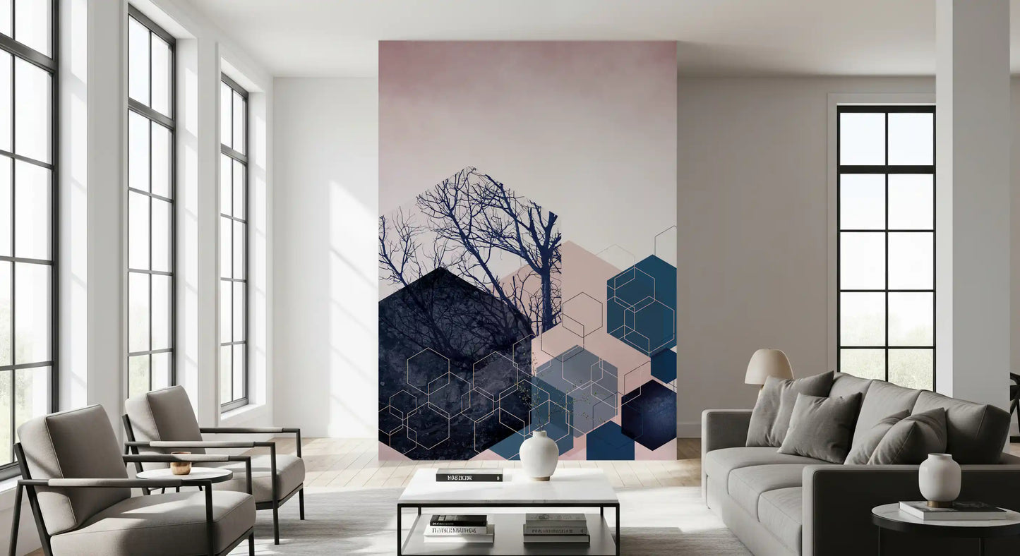 Geometric Grove: Midnight & Blush 2 Wall Mural