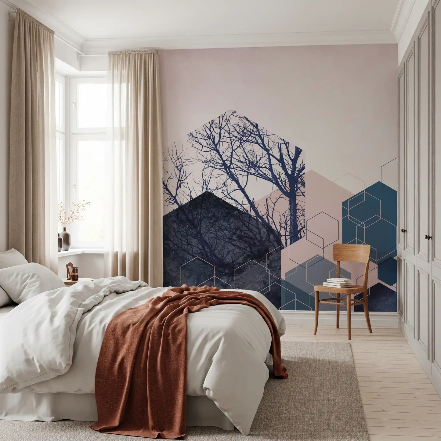 Geometric Grove: Midnight & Blush 2 Wall Mural
