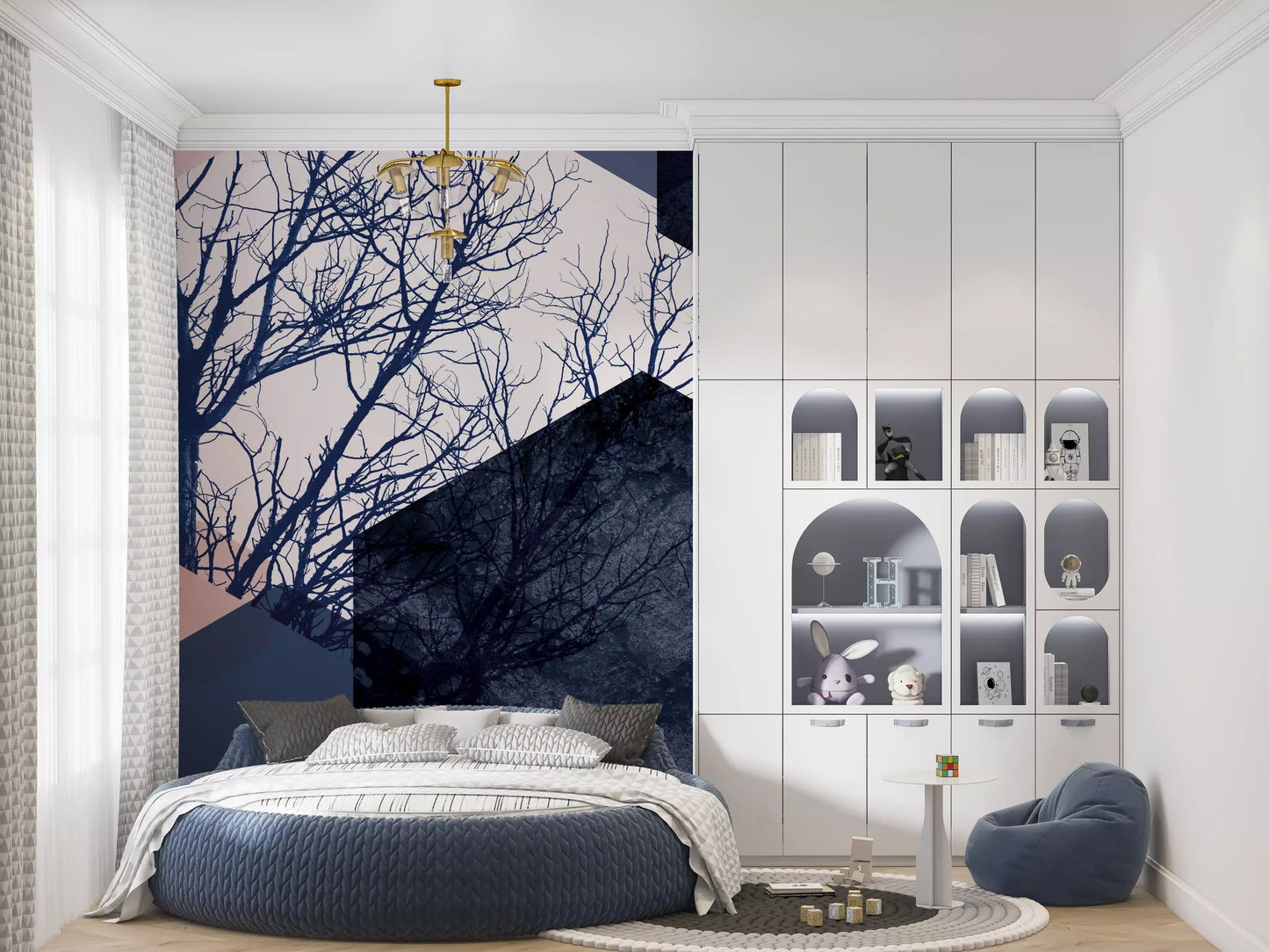 Geometric Grove: Midnight & Blush Wall Mural