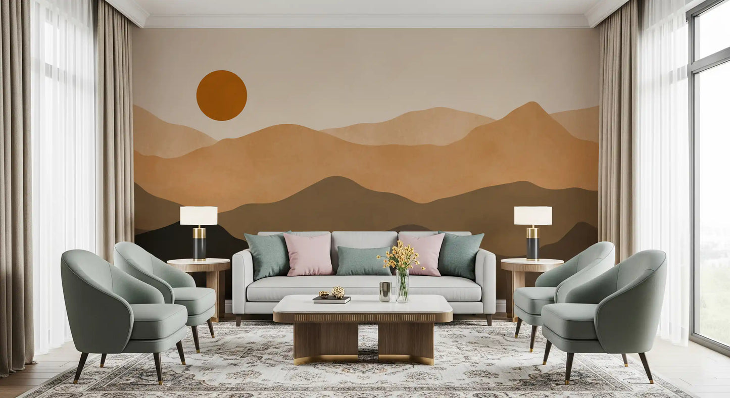 Earthy Mountain Sunset Wall Mural