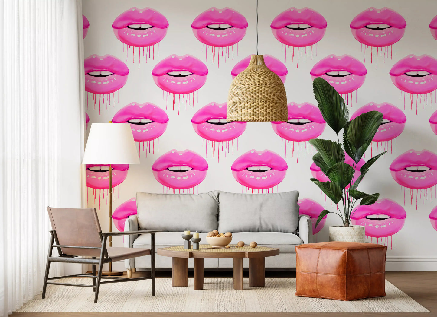 Fuchsia Kiss Pop Pattern Wall Mural