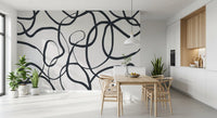 Charcoal ribbons twist over cream in the Abstract Serpentine Lines wall mural