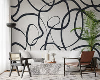 Charcoal loops trace Abstract Serpentine Lines wall mural in a Living area 