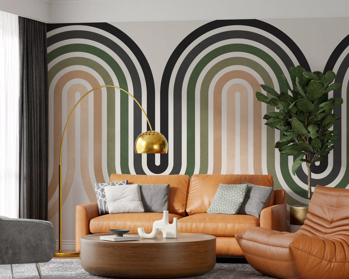 Office Organic Rhythm Curves wall mural with layered retro arches