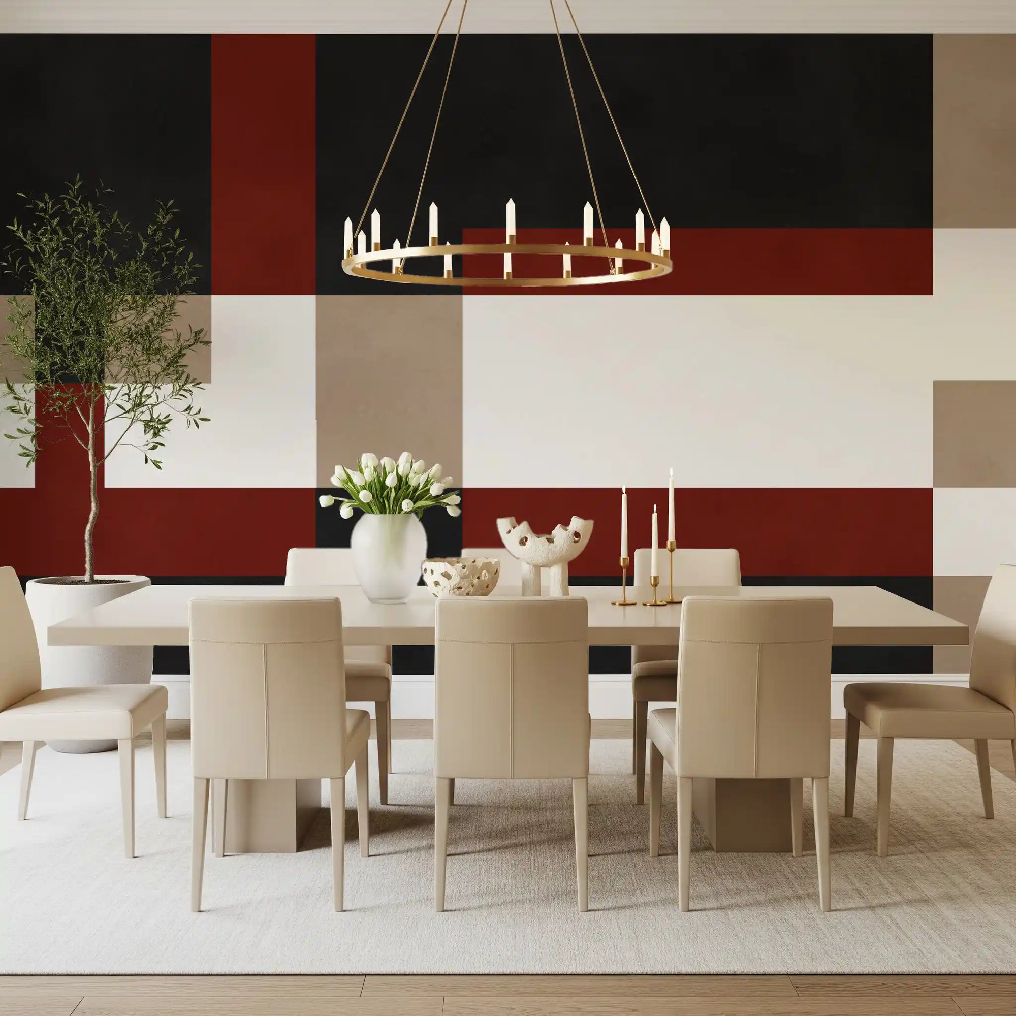 Dining room Bold Block Fusion wall mural with black and rust block layers