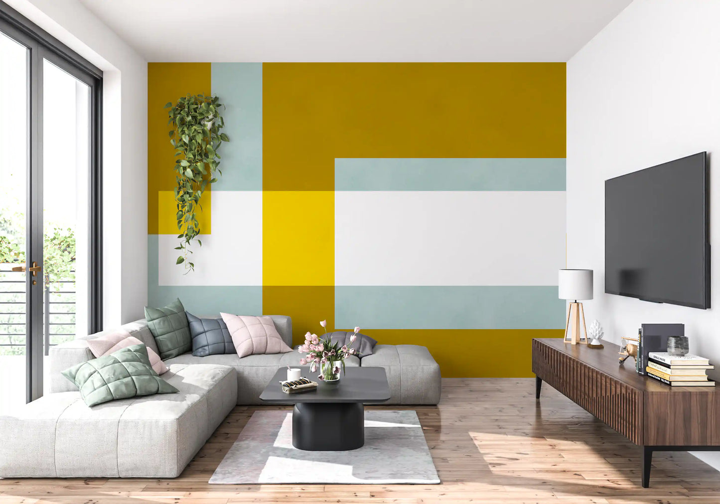 Golden Overlap Abstract Wall Mural