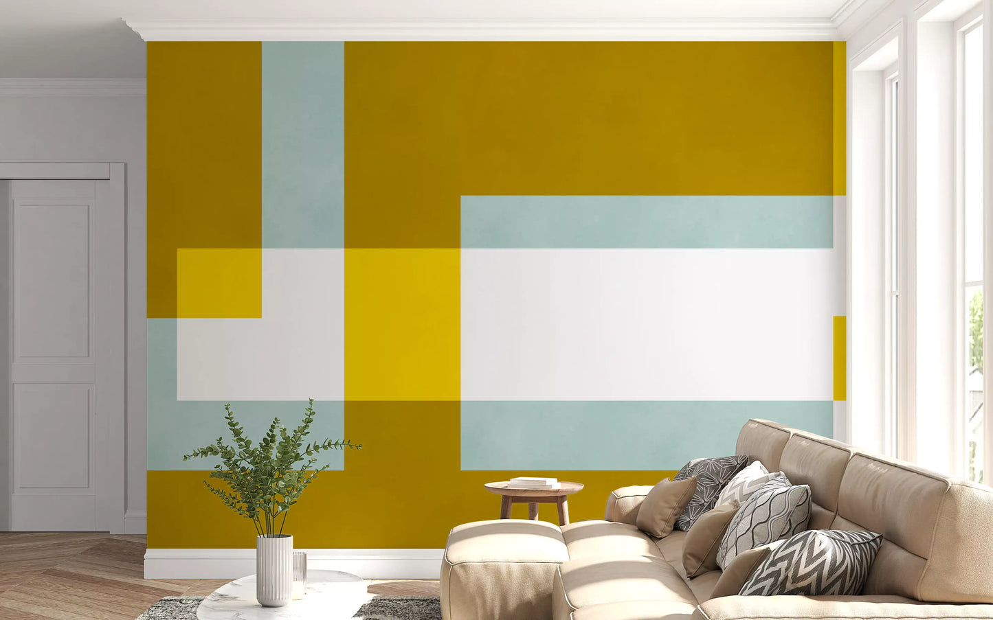 Golden Overlap Abstract Wall Mural