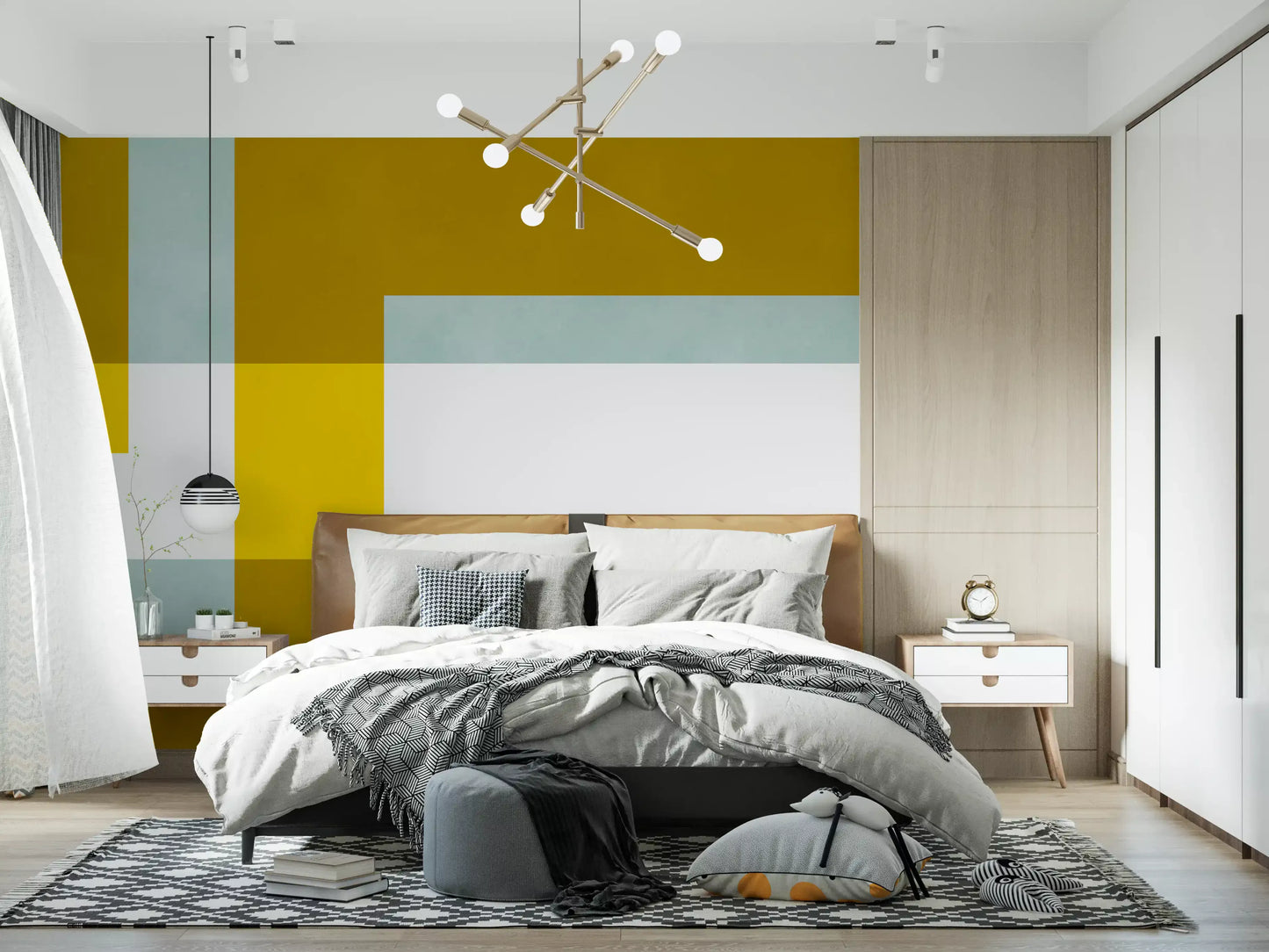 Golden Overlap Abstract Wall Mural