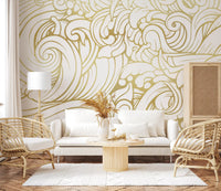 Gilded scroll wall mural showing flowing curves and ornamental rhythm