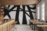 Cafe area Monochrome Flow mural with graphic black and white movement