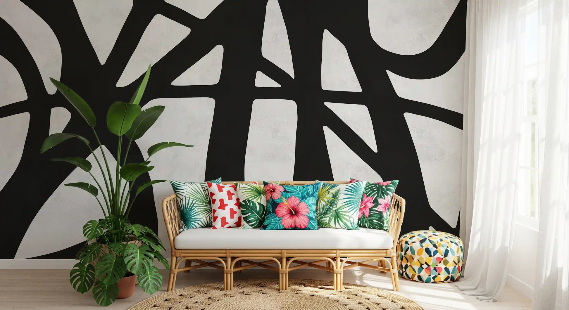 Black and white Flow Wall Mural with irregular shapes and strong visual rhythm