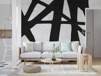 Hallway Monochrome Flow mural showing abstract curves on a white surface