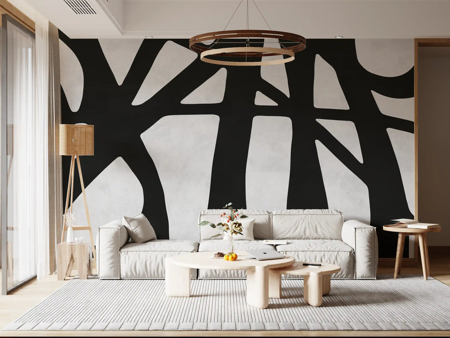 Monochrome Flow Wall Mural with oversized abstract silhouettes and clean edges