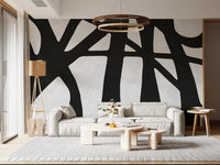 Monochrome Flow Wall Mural with oversized abstract silhouettes and clean edges