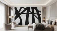 Bedroom Monochrome Flow Wall Mural with striking black organic pattern