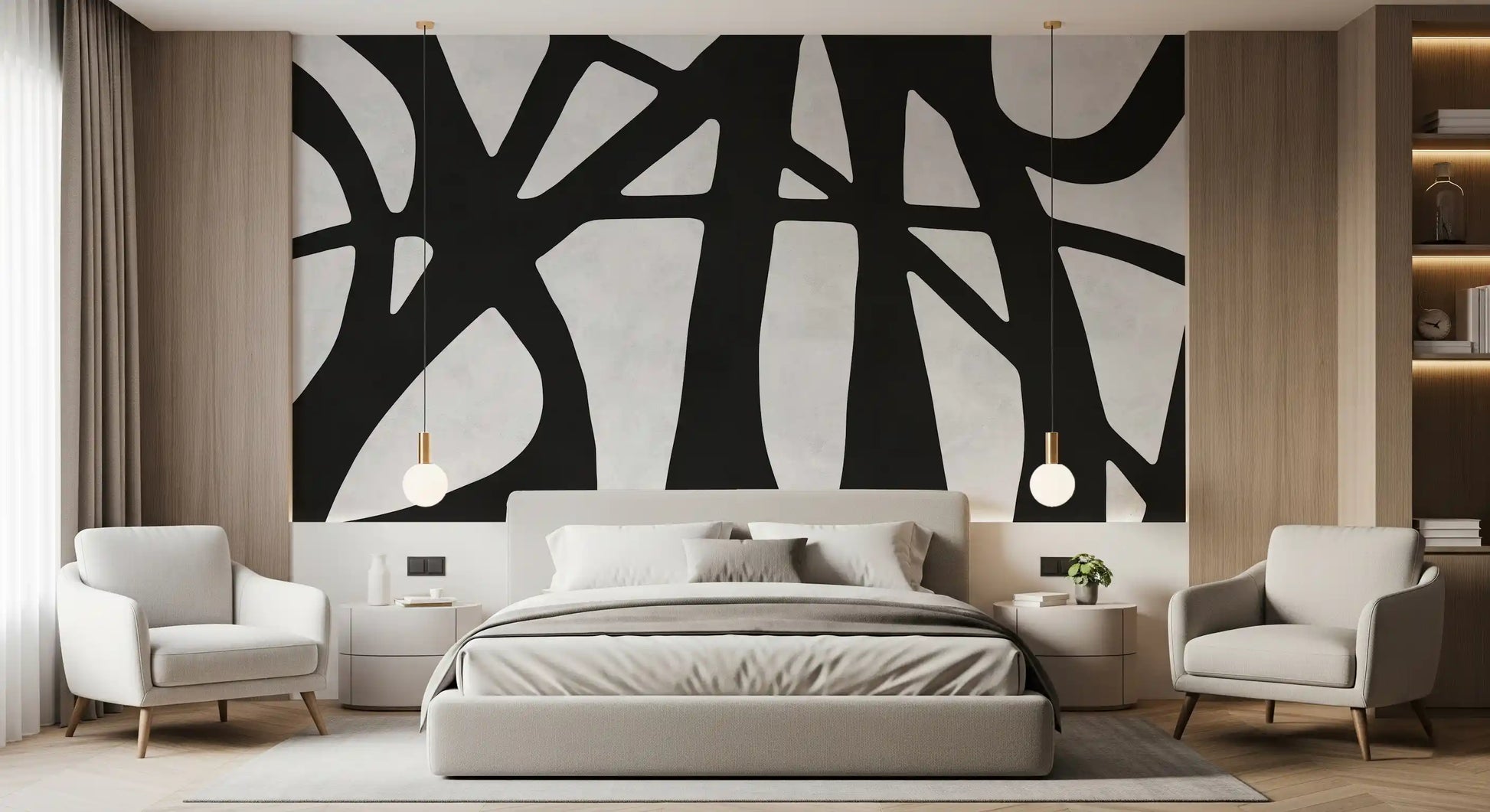 Flow Wall Mural with bold black sections and open negative space