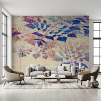 Indigo leaf wall mural showing fine branch lines and weathered texture