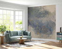 Flying Bird in Ethereal Pastel Garden Wall Mural with misty blue texture