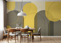 Sunstone wall mural with layered arch forms and soft neutral structure