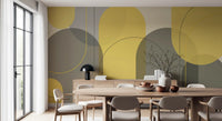 Dining area Sunstone Archways wall mural with abstract panels and curved lines