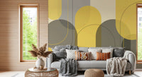 Sunstone Archways wall mural with yellow arches and muted overlay shapes