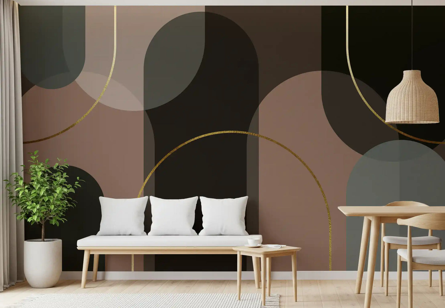Hallway Golden Arches in Muted Hues mural with soft geometric contrast
