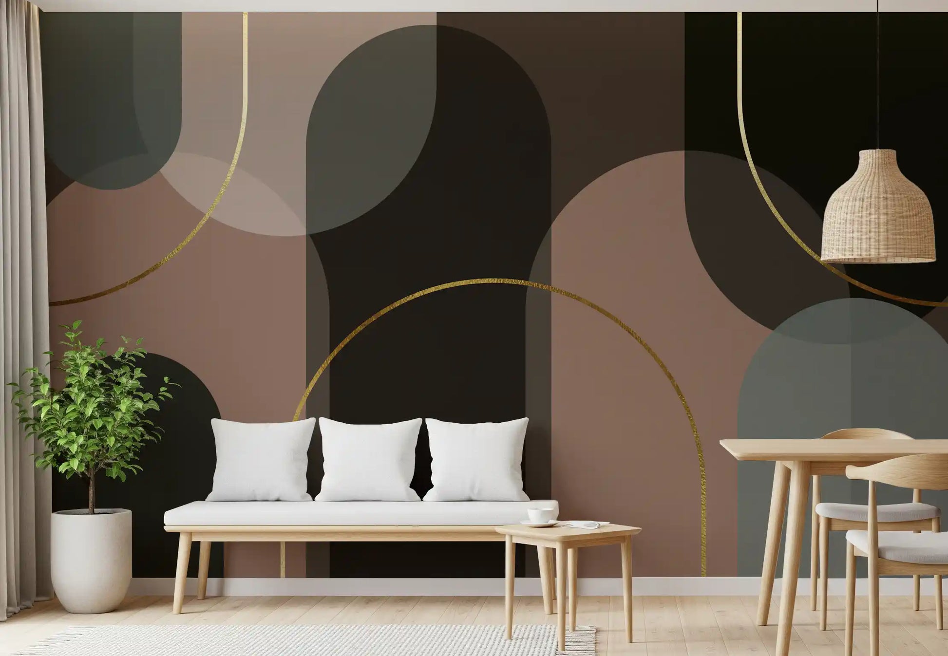Hallway Golden Arches in Muted Hues mural with soft geometric contrast