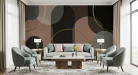 Living room Muted Hues Wall Mural showing layered circles and gold line detail