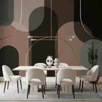 Dining room Golden Arches wall mural with muted blush and dark arch forms