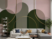Living room Arch Harmony wall mural with sage arches and blush abstract forms
