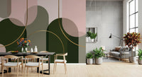 Dining room Arch Harmony mural with abstract geometry and muted colours