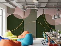 Office room Arch Harmony Wall Mural featuring pink panels and green curves