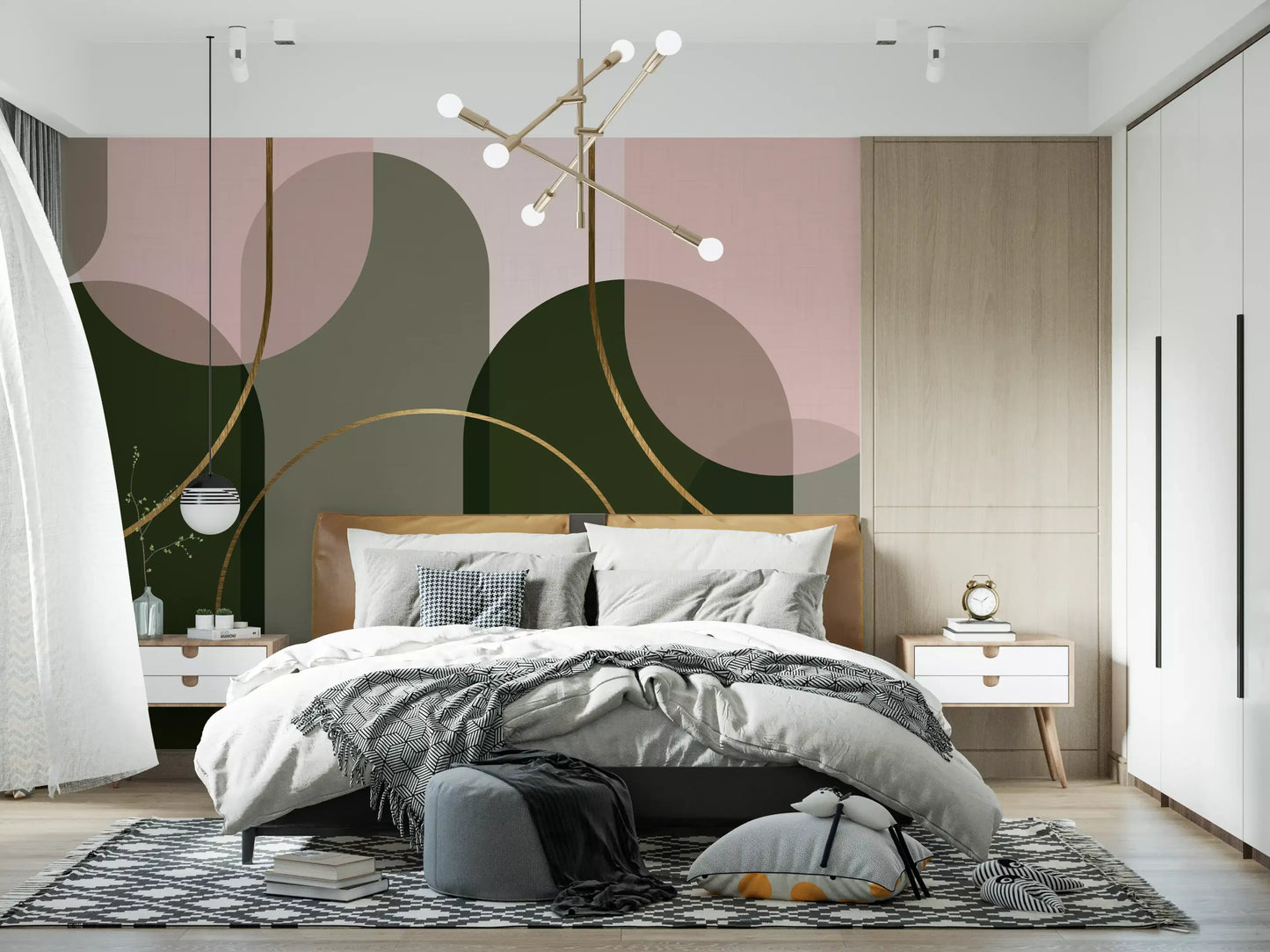 Arch Harmony Wall Mural with layered arch silhouettes and soft gold curves