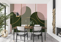 Dining room Arch Harmony mural with rounded overlays and modern arch shapes