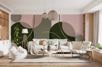 Blush abstract mural with clean arch forms and subtle layered contrast