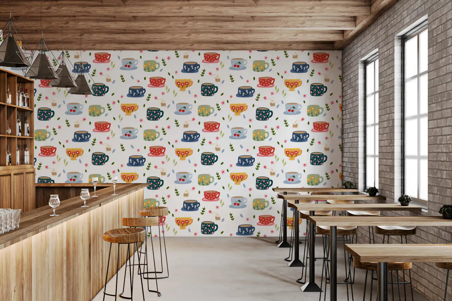 Coffee Cups and Flowers Wallpaper⁠