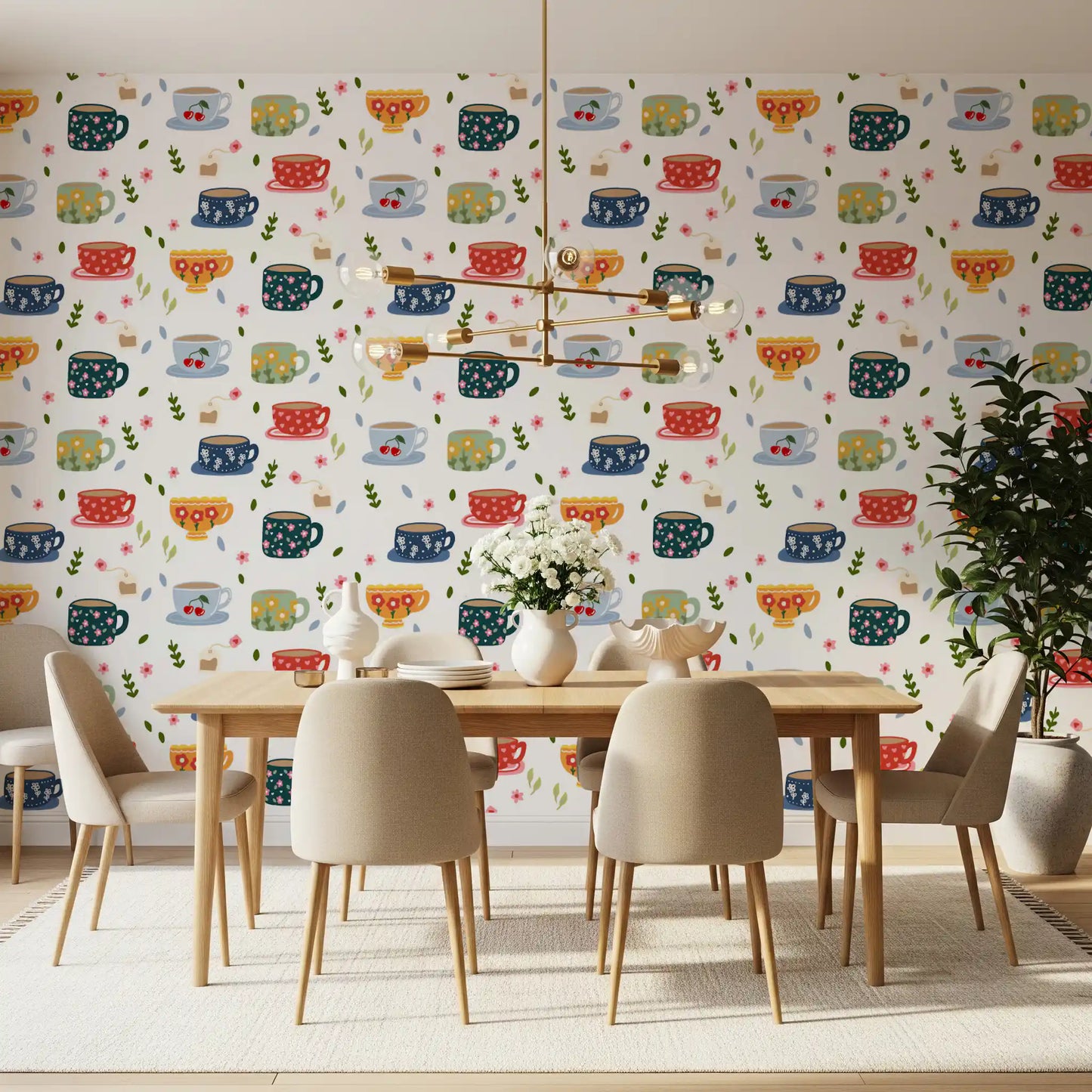 Coffee Cups and Flowers Wallpaper⁠
