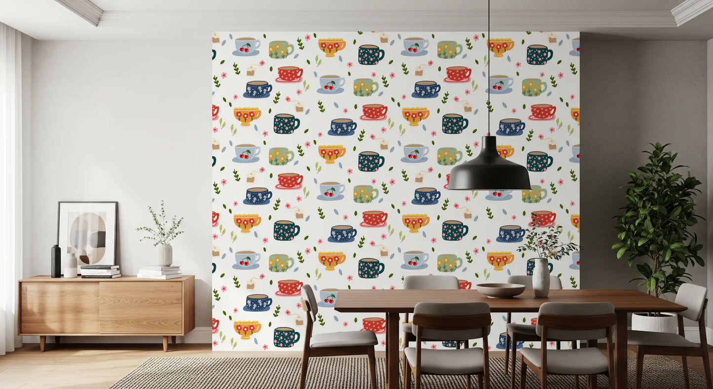 Coffee Cups and Flowers Wallpaper⁠