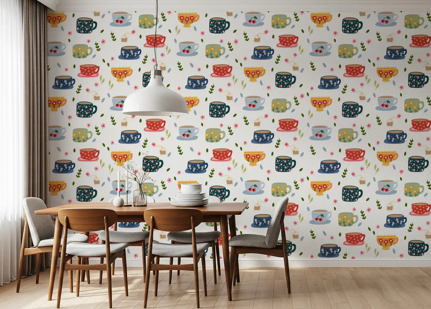 Coffee Cups and Flowers Wallpaper⁠