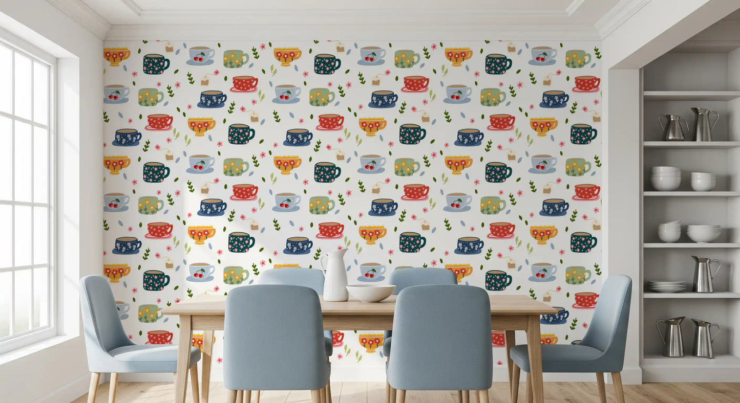 Coffee Cups and Flowers Wallpaper⁠