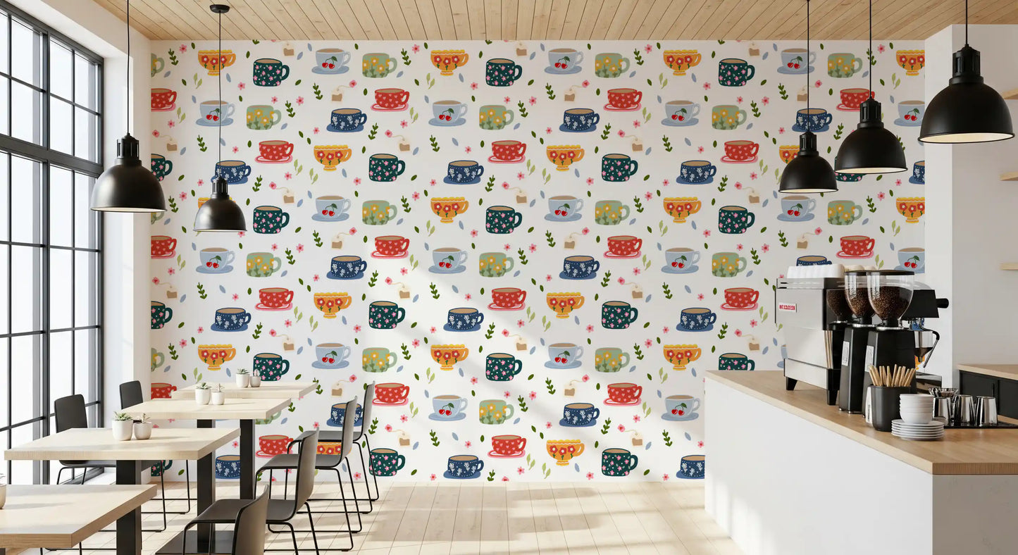 Coffee Cups and Flowers Wallpaper⁠