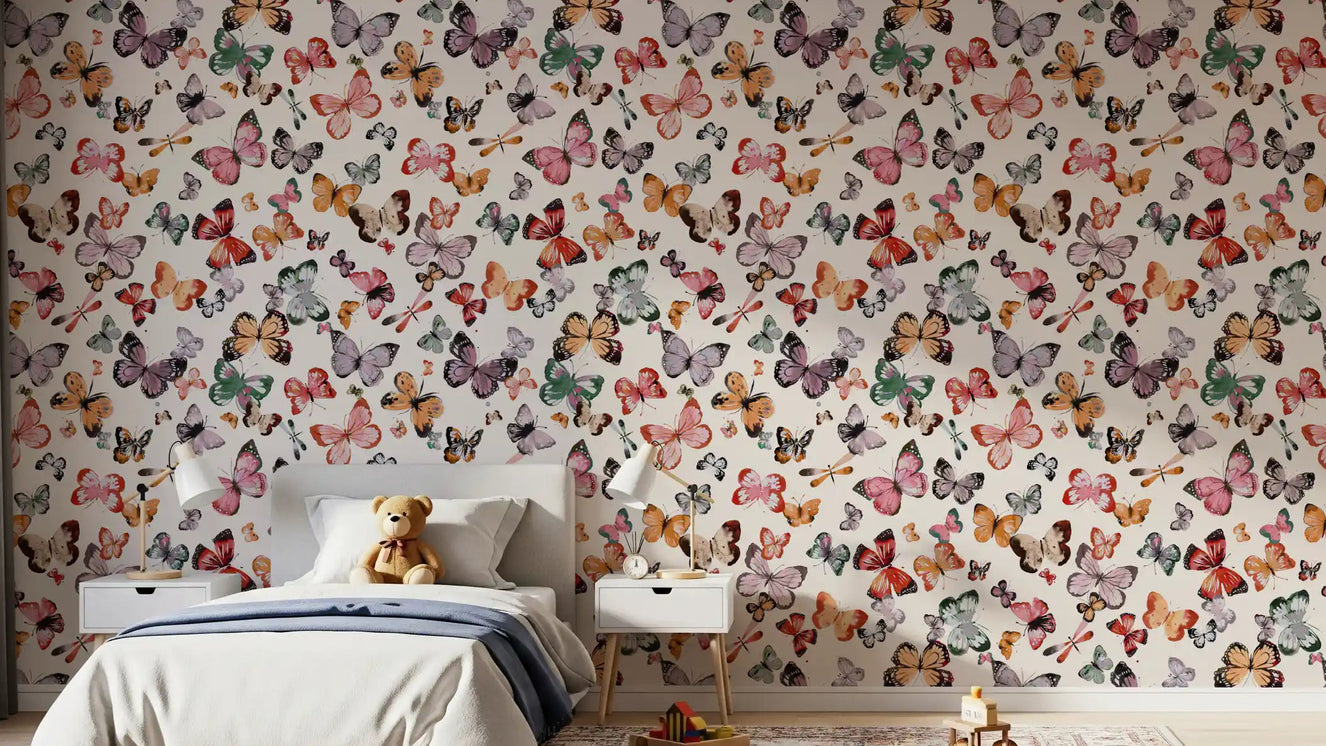 Bedroom Flying Butterflies wallpaper with earthy wings and soft garden tones