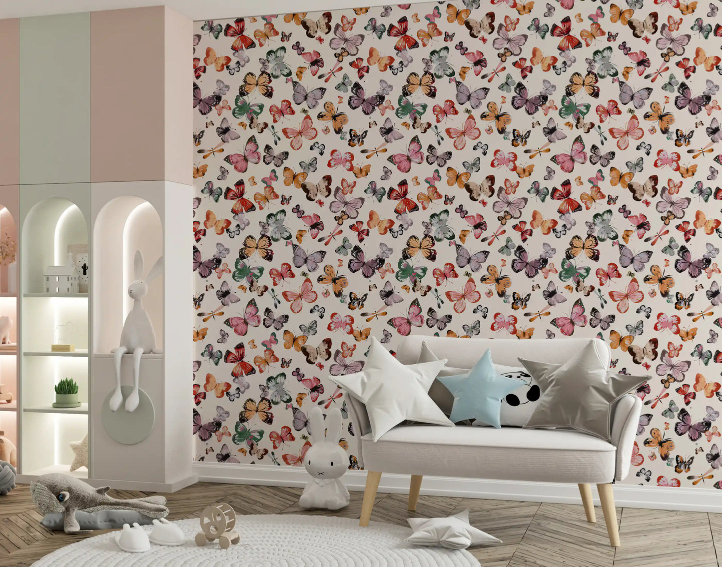 Flying butterflies Earthy tones Wallpaper⁠