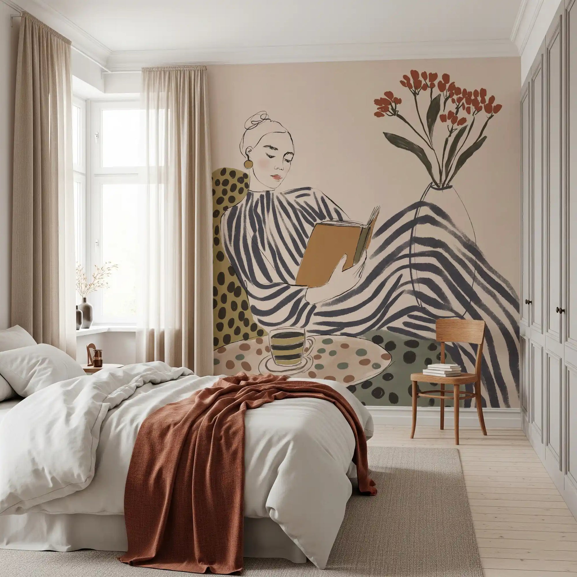 Bedroom Stripes & Stories wall mural with Between Chapters pattern rhythm