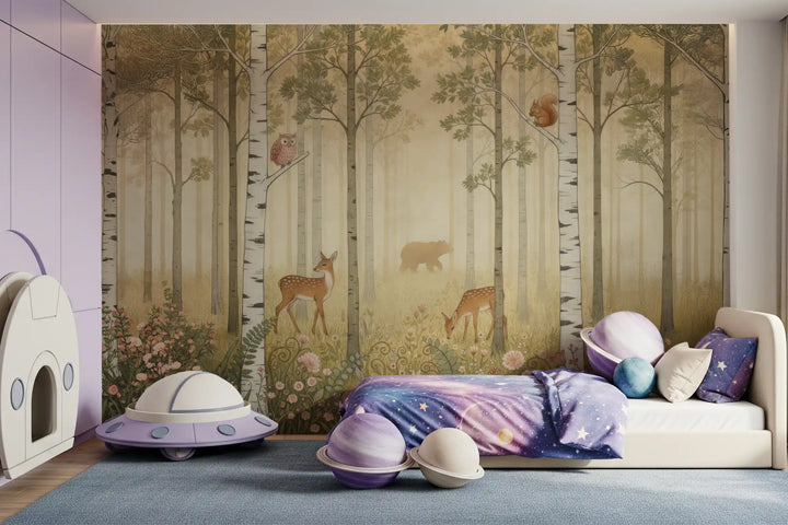 Forest Animals and Wildflowers  –  Warm Sun Wall Mural