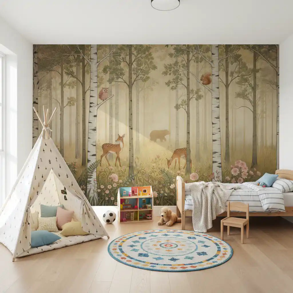 Forest Animals and Wildflowers  –  Warm Sun Wall Mural