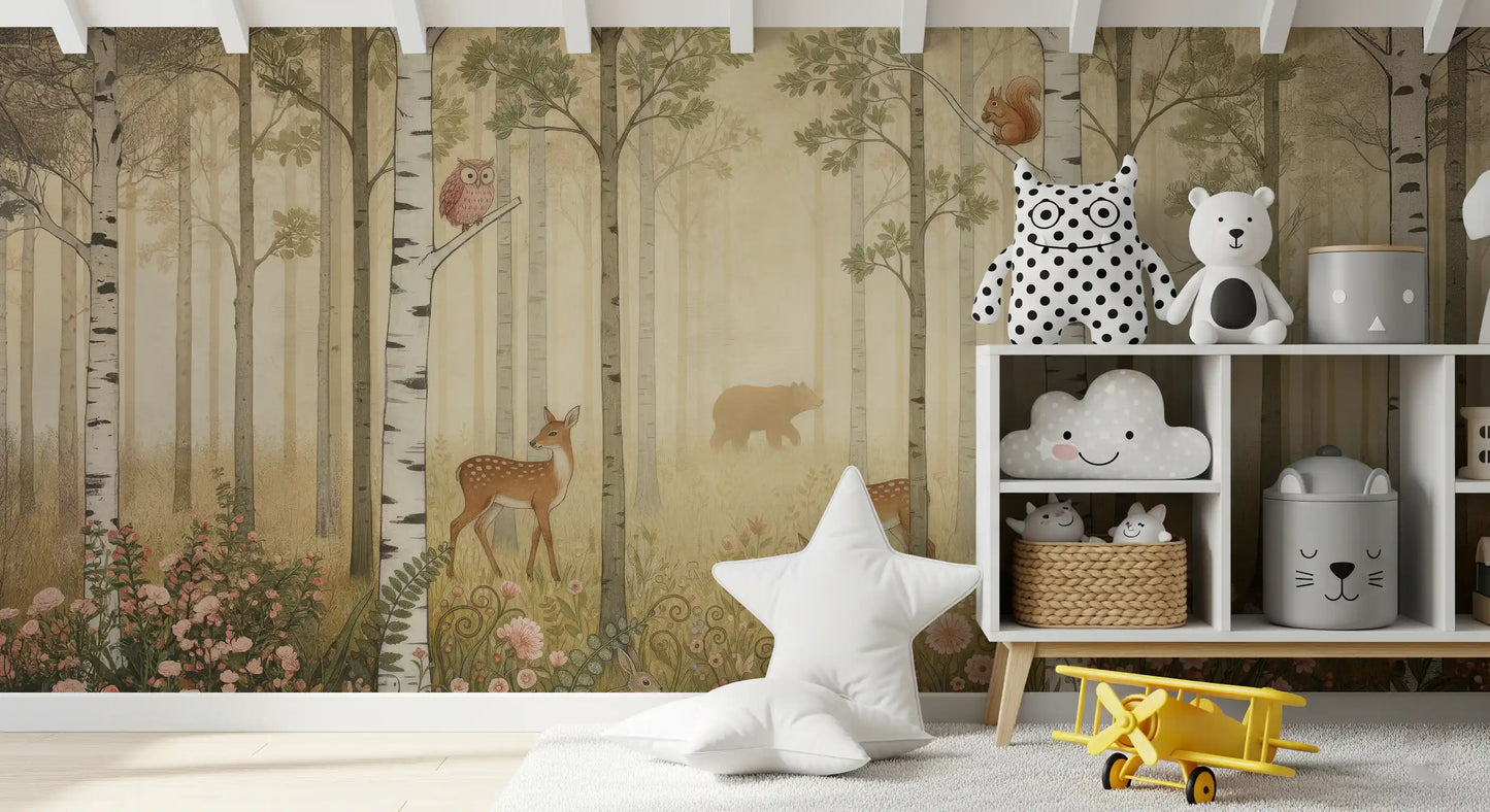 Forest Animals and Wildflowers  –  Warm Sun Wall Mural