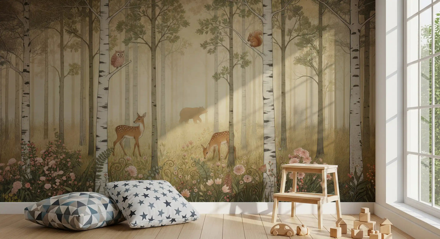Forest Animals and Wildflowers  –  Warm Sun Wall Mural