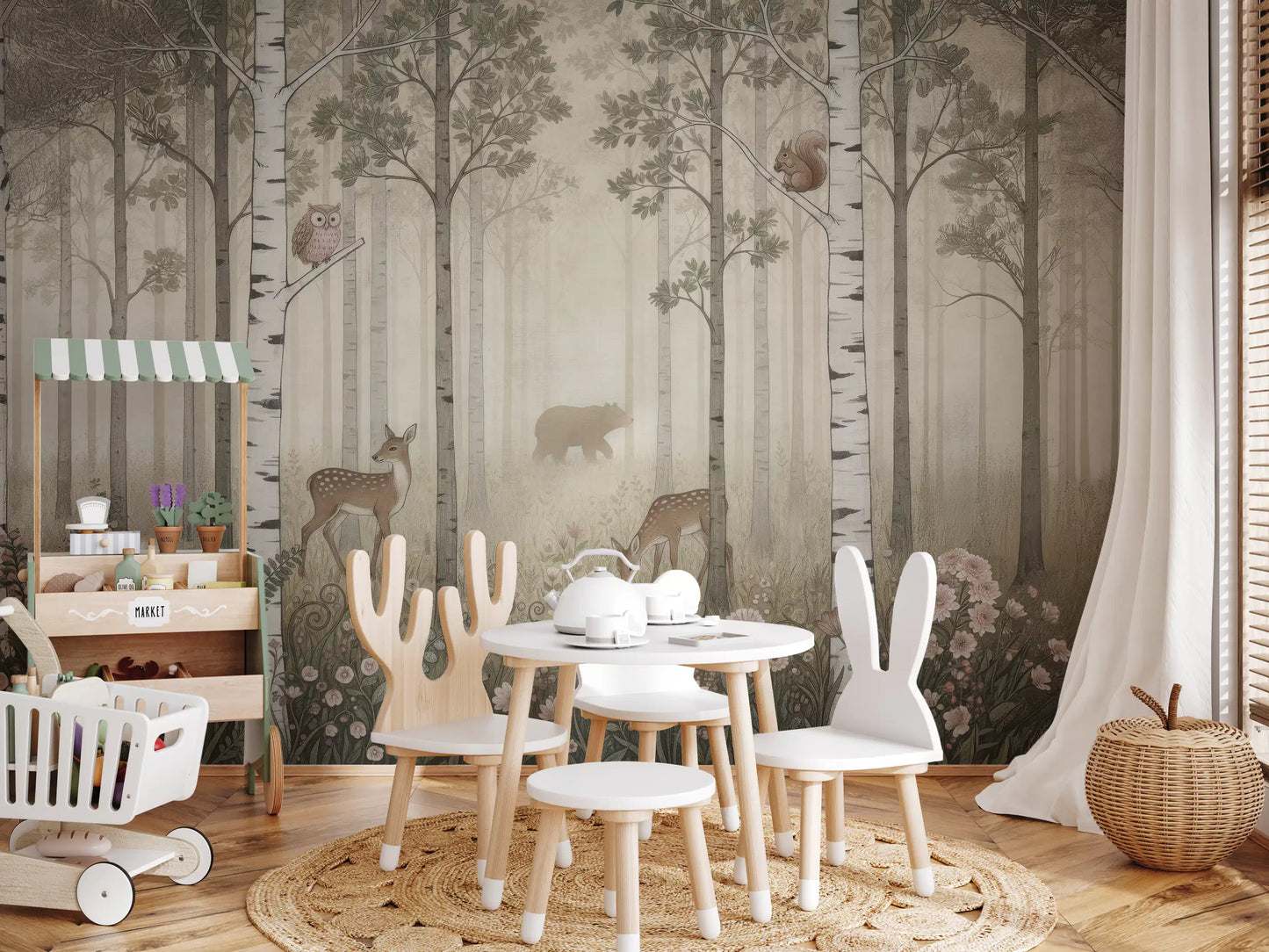 Forest Animals and Wildflowers – Misty Day Wall Mural